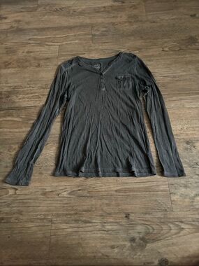 Mudd Long-Sleeve Henley Top in Charcoal Gray